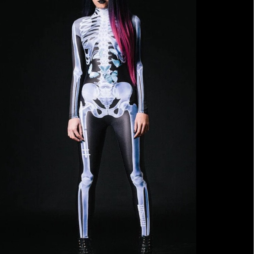 Badinka Skeleton X Ray Catsuit Bodysuit Full Length festival rave Halloween